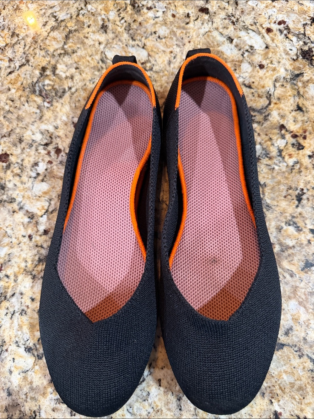 Black Knit Ballet Flats with Orange Trim